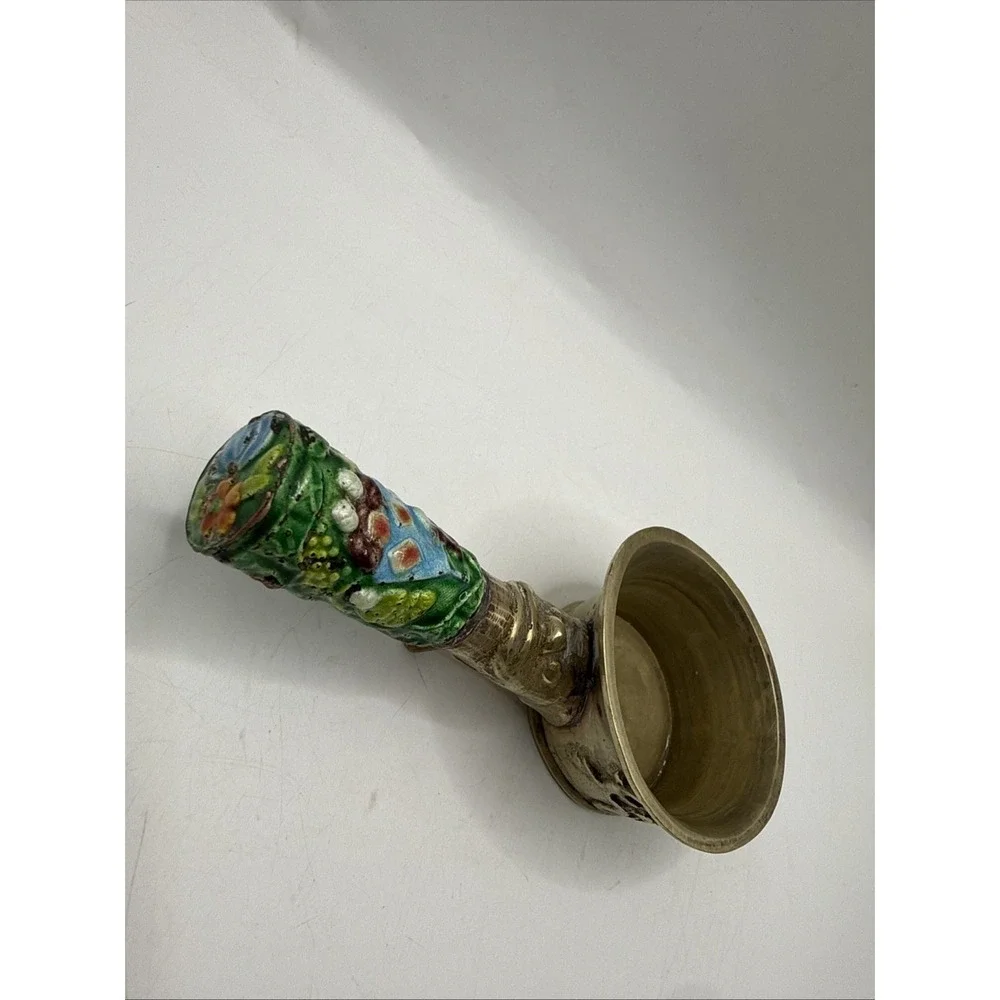 Vintage 1960's Brass Chinese Silk Iron With Enamel Cloisonné Handle Scoop